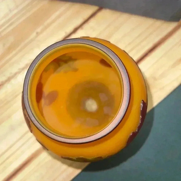 Autumn Cameo Glass Pedestal Vase Etched Carved Oak Leaf Acorns Vintage Teleflora - Picture 3 of 8